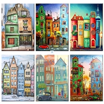 Cartoon City DIY Oil Painting Paint by Number Kit Painting