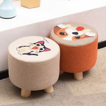 Bench round stool cute home low bedroom floor fabric mini squat adult living room