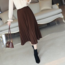  ROUJE POWER high waist skirt womens 2021 autumn and winter new French retro mid-length pleated A-line skirt