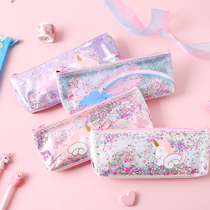 Small fresh girl quicksand window pencil case creative large capacity zipper pencil case cute student storage pencil case