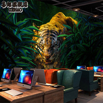 Personality 3d forest Tiger mural tattoo shop bar Internet cafe wallpaper Internet cafe background wallpaper seamless wall cloth