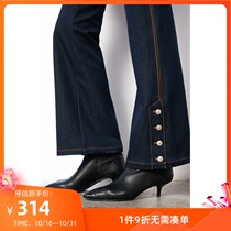 LILY winter new women fashionable cow leather pointed low heel black cat heel boots 119420JZ450