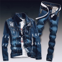 Spring and Autumn Mens Korean version of denim suit trend slim students handsome with two coats casual outside clothes