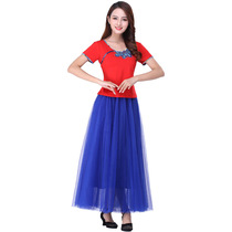 2020 new square dance net gauze skirt long dress square dance costume set ballroom dance big swing dress spot