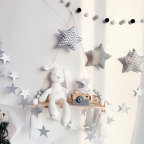ins Net red room decorations bedroom wall swing frame partition decoration rack ball ball Star string pendant