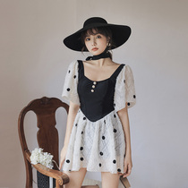 Swimsuit female 2021 New Korean ins fairy fan conjoined Conservative belly slim skirt student hot spring swimsuit