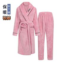 Sleeping Robe Autumn Winter Style Coral Suede Pajamas Bathrobe Lady Winter Flannel Suede Palate Gush Thicken with a long bathing suit