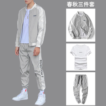 Sports suit Mens spring and autumn casual trend running sportswear mens student youth baseball suit three-piece set