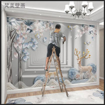 TV background wall wallpaper mural three-dimensional living room silk cloth decoration wallpaper simple modern Wall cloth film and television Wall cloth