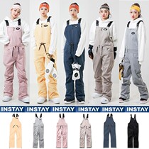 2021INSTAY Korean ski belt pants mens and womens single double board thin leg flared warm pink Gray