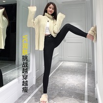Punching pants female in autumn and winter wear plug thicker high waist and thin black warm large spring and autumn small foot pants