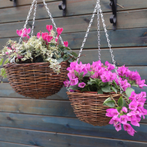 Rattan basket Nordic old style wire fixed rattan hanging adhesive hook round basket
