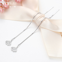 Sterling silver Chinese style ear line long earrings Feminine temperament simple small fresh ginkgo leaves show face thin ear chain earrings
