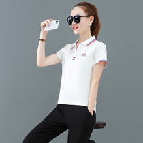 MMQ Sport Suit Women Summer Dress 2022 New Fashion Korean Version Flip Collar Short Sleeve Ocean Lady Casual Two Sets