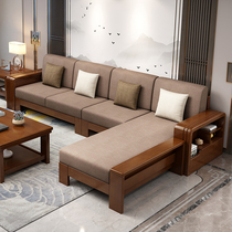  Chinese solid wood sofa combination bed Modern fabric Chaise Longue winter and summer dual-use storage Simple small apartment living room furniture