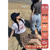 Spot Barbie short sleeve T-shirt female summer hot girl loose round neck short high waist print half sleeve shirt best friend suit