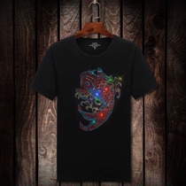 Short-sleeved T-shirt mens 2018 summer new hot diamond carp mens half-sleeved slim fashion casual top with large size