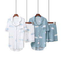 2020 pyjamas female summer thin models Modale shorts short sleeve cardiovert turtlenecks cloud printed home clothes