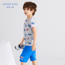 (Milk)Summer new love children 2-year-old boy boy pullover short-sleeved pajamas five-point pajamas wear outside