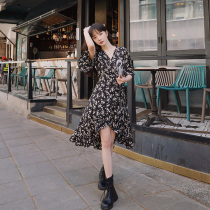 Piece floral tea break skirt dress summer Women 2021 New flared sleeve French sweet first love long skirt