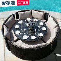 Outdoor rattan table and chairs Combined rooftop garden Leisure vines Aluminium Alloy Waterproof Rattan Chairs Terrace Patio Table and chairs with umbrella