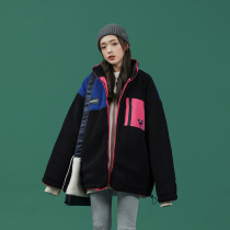 Plus size Harajuku Hong Kong style lamb wool cotton-padded women loose Korean fat mm student cotton coat 200 Jin