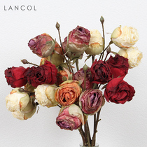 Lancol Retro Emulation Flower 3 Heads Charred Side Rose Parlor Livingroom Decoration Flower Shop Window Photography Fake Flowers handkerchief