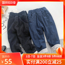Childrens jeans autumn and winter 2021 New Baby double layer thick casual pants baby pants boy pants winter wear