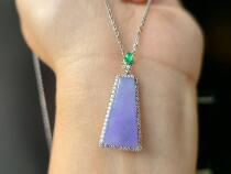 Myanmar natural jadeite a high ice variety violet no matter tag pendant full diamond inlaid women's pendant identification HOT