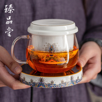 Ceramic Gold Tea Cup enamel office Cup household glass mug with lid filter Tea Cup three-piece Cup