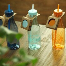 Double lid sippy cup sealed summer water Cup portable non-broken soda bottle leak-proof plastic cup beverage casual Cup