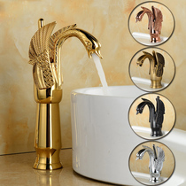 European and American black antique cold and hot water Full copper rose-plated golden table bathroom cabinet art Swan Basin faucet