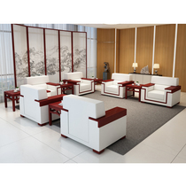 VIP reception sofa white fabric leather office meeting room meeting room business new Chinese solid wood single seat