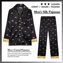 Spring and autumn Ice Silk Long sleeves Mens pyjamas Han version of the shirt Home Clothing Silk Extractable Suit Slim Summer SL