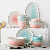 Net red tableware ins dishes set home Nordic minimalist dishes 2 people 4 people personality Creative Bowl couples