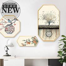 New Chinese creative octagonal living room wall decoration painting flower and bird hanging painting abstract three 2 Union set hotel mural a01