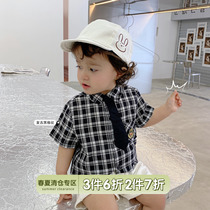 Chen Tai pig L momo baby boys day family checkered casual shirt Summer baby boy single row button to turn over the air