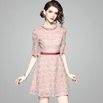 2019 spring new temperament Lady stand collar slim trumpet sleeve lace dress 80481