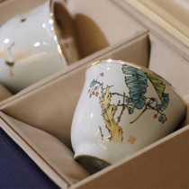 Chengyi silverware sterling silver teacup Qingyun happy branch hand painted porcelain silver cup set Kung Fu Tea Bowl