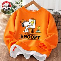 Snoopy Childrens Sweater Spring 2022 New Fake Two Round - collar Boys Casual Clothes