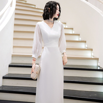 Evening dress female summer white light luxury niche high-end long sleeve temperament Noble celebrities can usually wear banquet dress