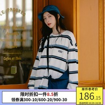 PSO Brand contrast black and white striped long sleeve T-shirt men Spring and Autumn Tide Brand couple cotton base shirt top