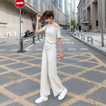 Net Red 2022 New Suit Womens Summer Ocean Gas Trendy Burst Fried Street Fashion Broadlegged Pants Two Sets Temperament
