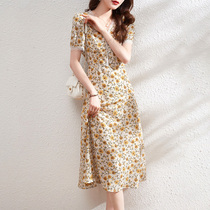 Mularsa method elegant V collar splicing floral lace with dress woman 2022 Summer temperament casings with slim lace dress