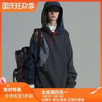 A SQUARE ROOT retro plaid stitching design cotton terry loose hip hop hooded sweater men and women tide