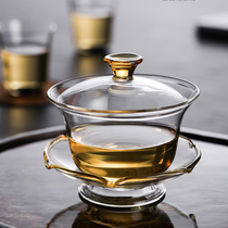 Heqian Qinlian glass bowl heat-resistant thickening single three tea bowls not hot transparent large kung fu tea set