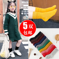 Childrens socks Spring and Autumn pure cotton girls cotton socks middle tube student socks Princess socks Children floor socks Baby heap socks