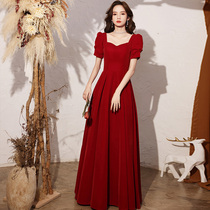 Toast dress bride wine red can usually wear engagement dress Wedding little man wedding dress skirt female summer