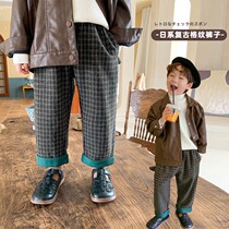 Childrens lattice pants autumn and winter models 2021 boys baby foreign fashion Korean trousers boys casual pants tide