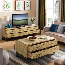American solid wood TV cabinet coffee table combination living room TV cabinet high bedroom bedroom country simple small apartment